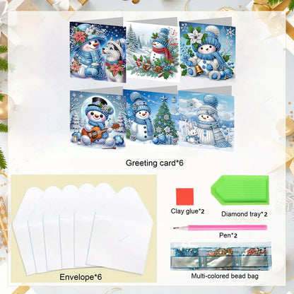 6PCS DIY Diamond Art Greeting Cards Xmas Designs Congratulations Thank You Cards