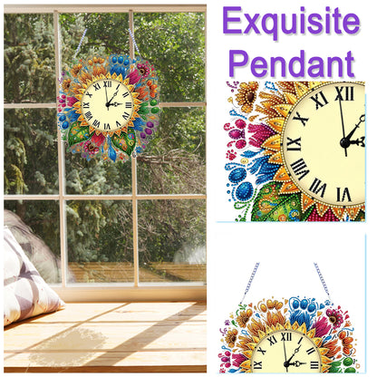 2D Flat DIY Sunflower Diamond Painting Clock Pendant 5D Hanging Clock Art Craft