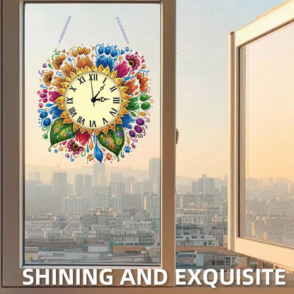 2D Flat DIY Sunflower Diamond Painting Clock Pendant 5D Hanging Clock Art Craft
