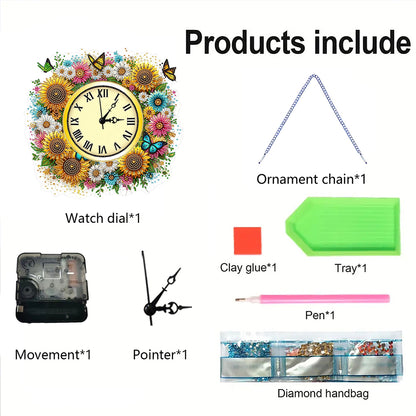 2D Flat DIY Sunflower Diamond Painting Clock Pendant 5D Hanging Clock Art Craft