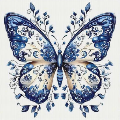 Blue And White Butterfly - 11CT Stamped Cross Stitch 50*50CM