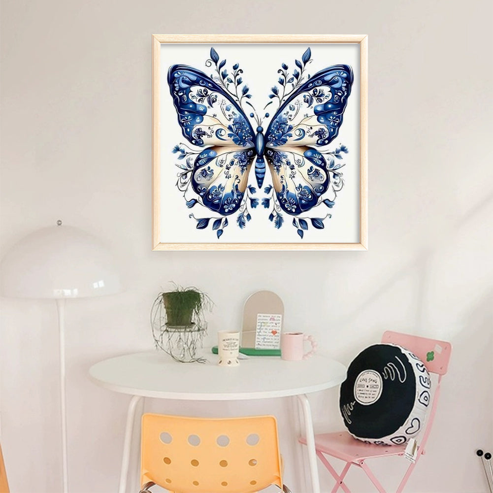 Blue And White Butterfly - 11CT Stamped Cross Stitch 50*50CM