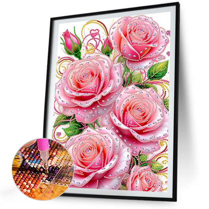 Pink Flowers - Special Shaped Drill Diamond Painting 30*40CM