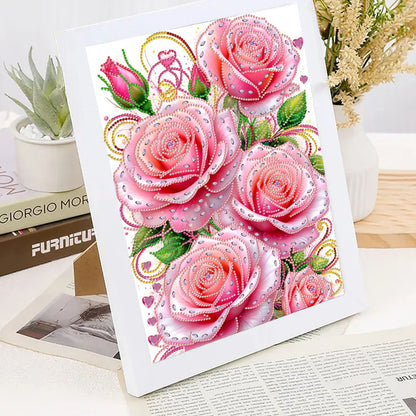 Pink Flowers - Special Shaped Drill Diamond Painting 30*40CM