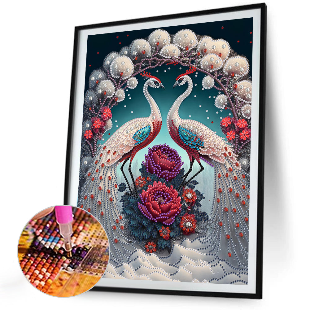 Flower Peacock - Special Shaped Drill Diamond Painting 30*40CM