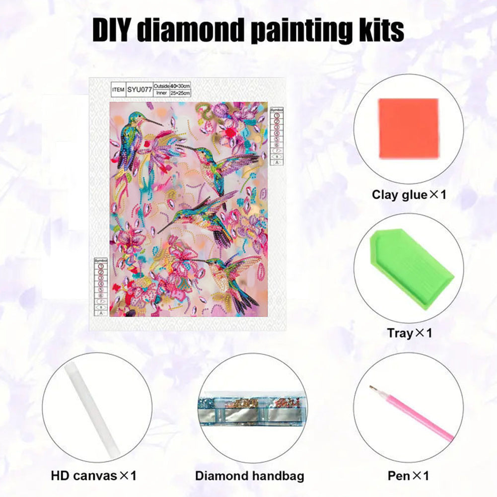 Hummingbird With Flowers - Special Shaped Drill Diamond Painting 30*40CM