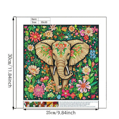 Flower Elephant - Special Shaped Drill Diamond Painting 30*30CM