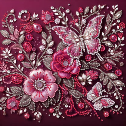 Flower And Butterfly - Special Shaped Drill Diamond Painting 30*30CM