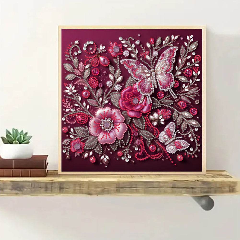 Flower And Butterfly - Special Shaped Drill Diamond Painting 30*30CM