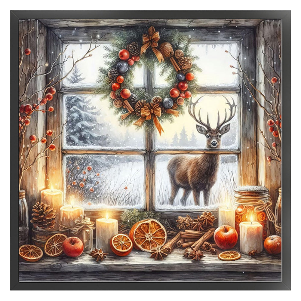 Winter Window Elk - 11CT Stamped Cross Stitch 45*45CM