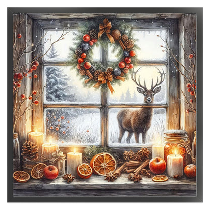 Winter Window Elk - 11CT Stamped Cross Stitch 45*45CM