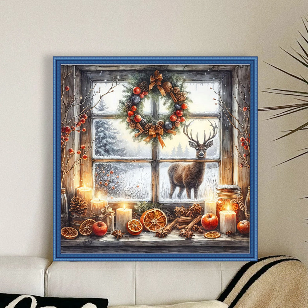 Winter Window Elk - 11CT Stamped Cross Stitch 45*45CM