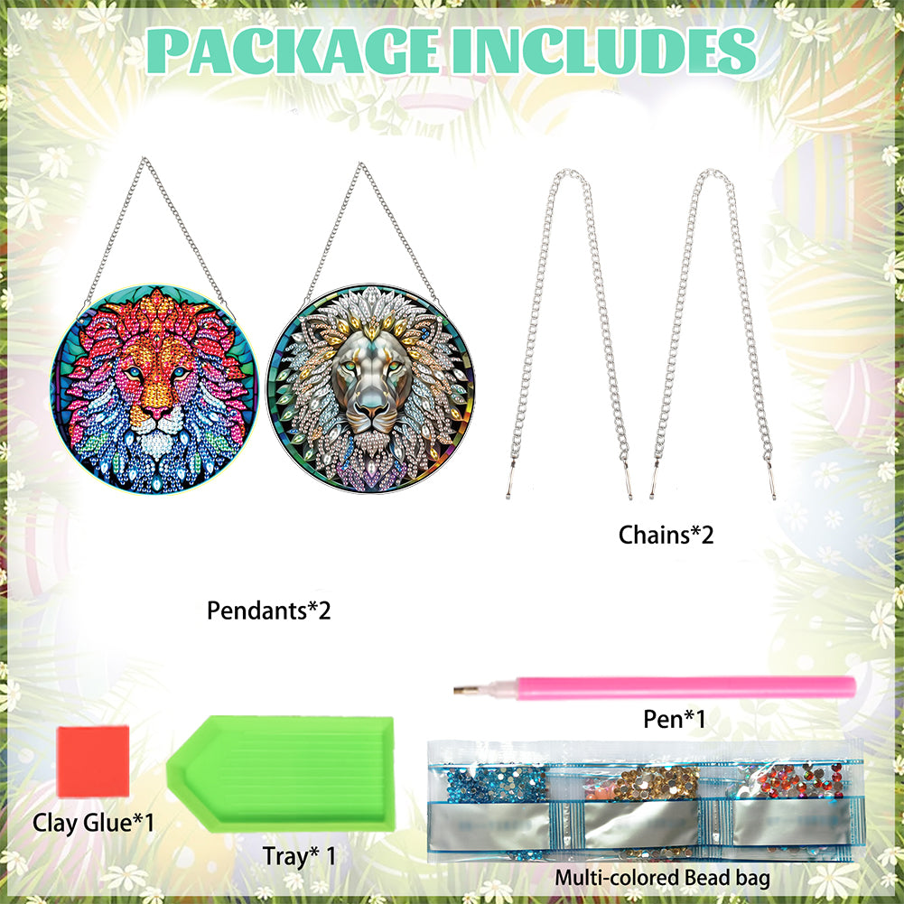 2pcs Animal Theme 2D Flat DIY Diamond Art Pendant Wall Decor for Home & Windows