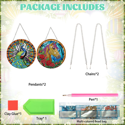 2pcs Animal Theme 2D Flat DIY Diamond Art Pendant Wall Decor for Home & Windows