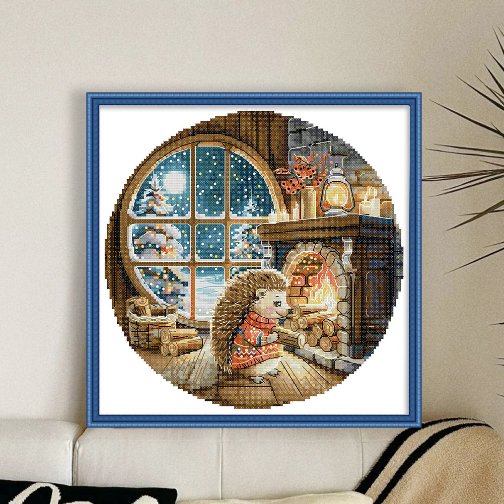 Warming Hedgehog - 14CT Stamped Cross Stitch 30*30CM (Joy Sunday)