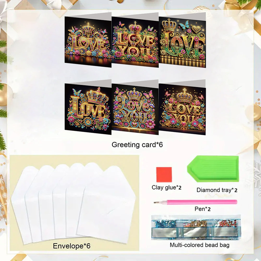 6PCS DIY Diamond Art Greeting Cards Xmas Designs for Festivals and Celebrations