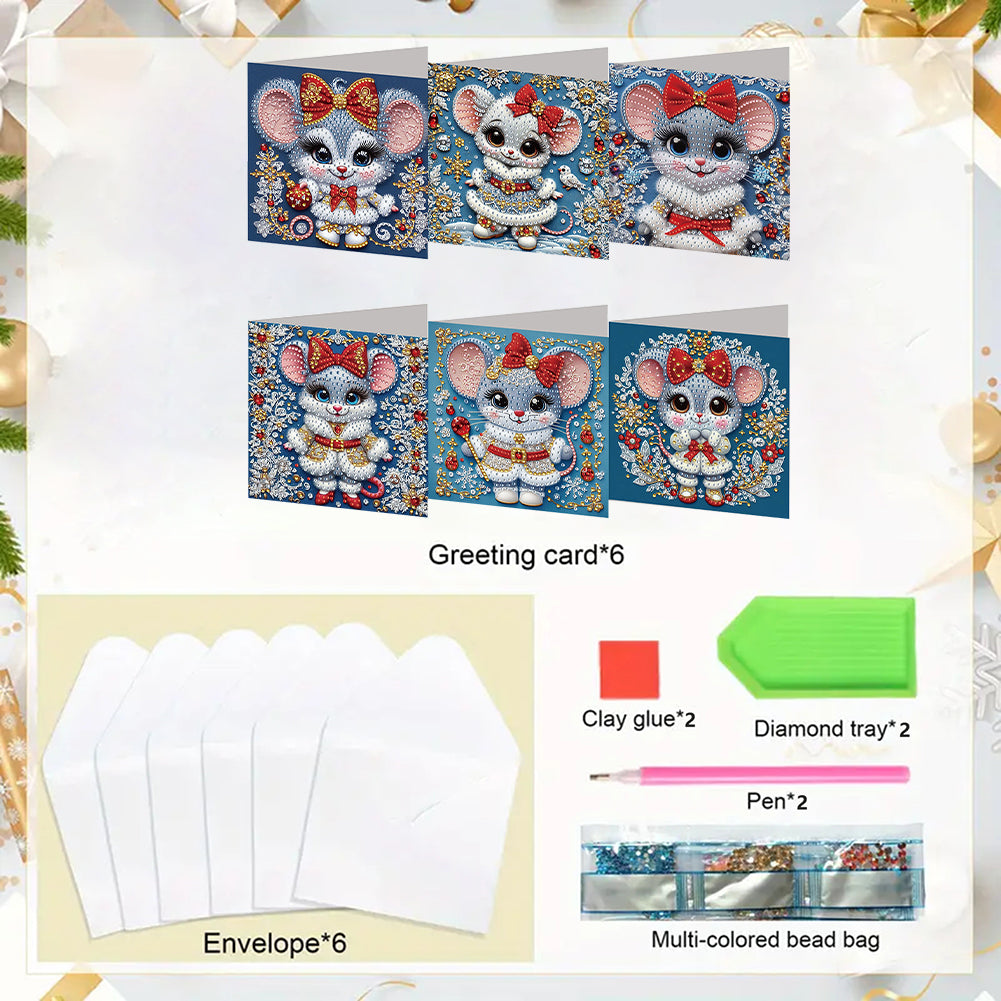 6PCS DIY Diamond Art Greeting Cards Xmas Designs for Festivals and Celebrations