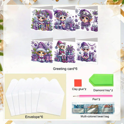 6PCS DIY Diamond Art Greeting Cards Xmas Designs for Festivals and Celebrations