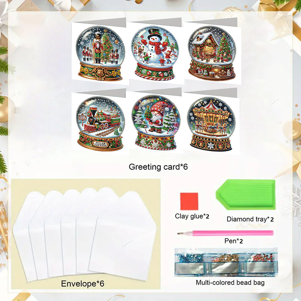 6PCS DIY Diamond Art Greeting Cards Xmas Designs for Festivals and Celebrations
