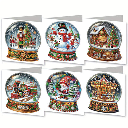 6PCS DIY Diamond Art Greeting Cards Xmas Designs for Festivals and Celebrations