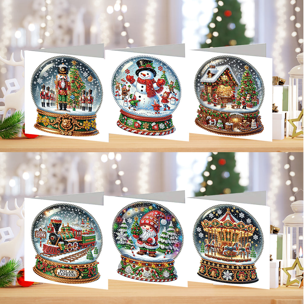 6PCS DIY Diamond Art Greeting Cards Xmas Designs for Festivals and Celebrations