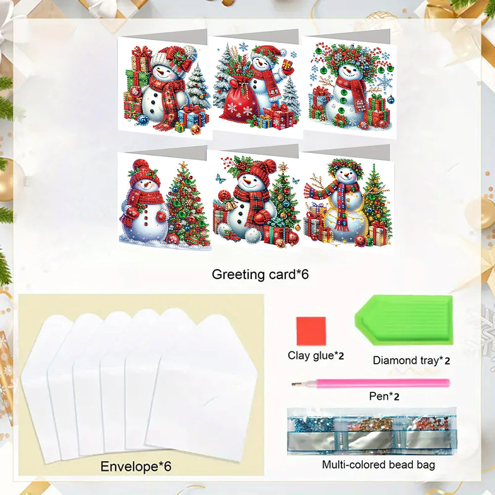 6PCS DIY Diamond Art Greeting Cards Xmas Designs for Festivals and Celebrations