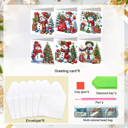 6PCS DIY Diamond Art Greeting Cards Xmas Designs for Festivals and Celebrations