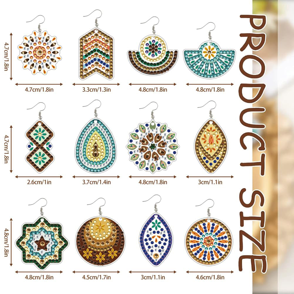 12 Pairs DIY Diamond Art Earrings Double Sided Diamond Painting Earrings Kit