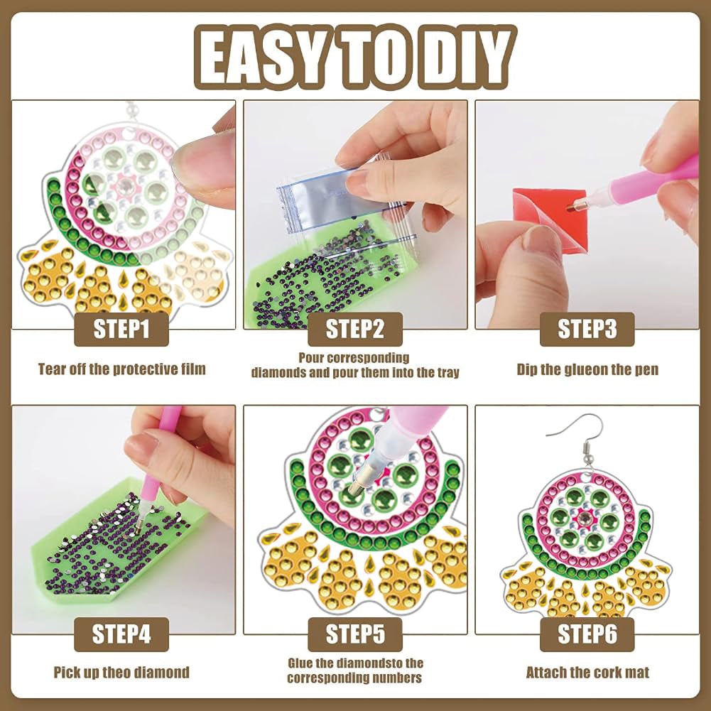 12 Pairs DIY Diamond Art Earrings Double Sided Diamond Painting Earrings Kit