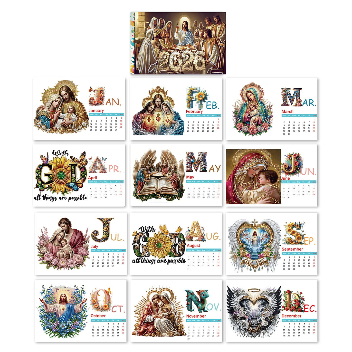 2026 Calendar Diamond Painting Kit DIY Diamond Art Desk Calendar for Home Office
