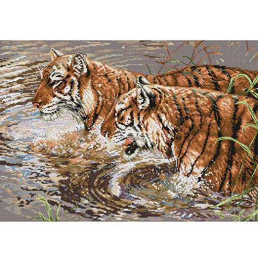 Two Tigers - 14CT Stamped Cross Stitch 56*41CM (Joy Sunday)