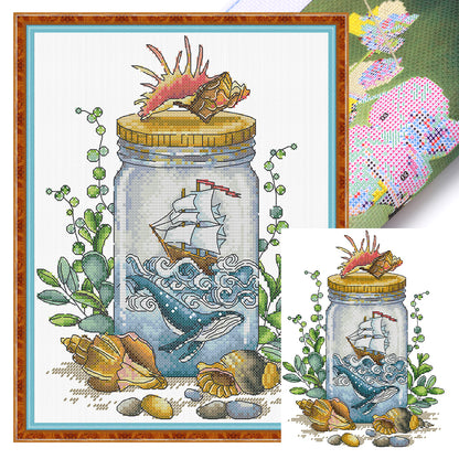 Sailboat In A Bottle - 14CT Stamped Cross Stitch 23*31CM (Joy Sunday)