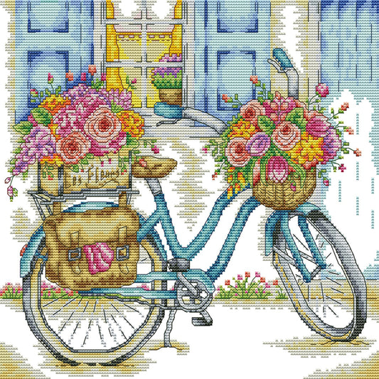 Bicycles Full Of Flowers - 14CT Stamped Cross Stitch 34*33CM (Joy Sunday)
