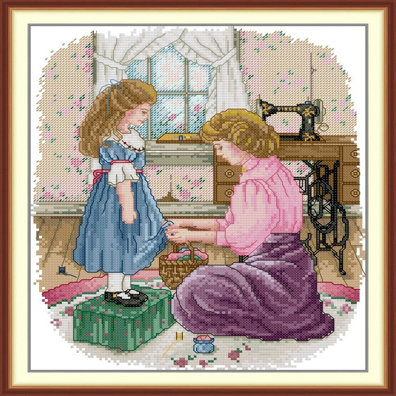 Daughter'S New Dress - 14CT Stamped Cross Stitch 28*33CM (Joy Sunday)