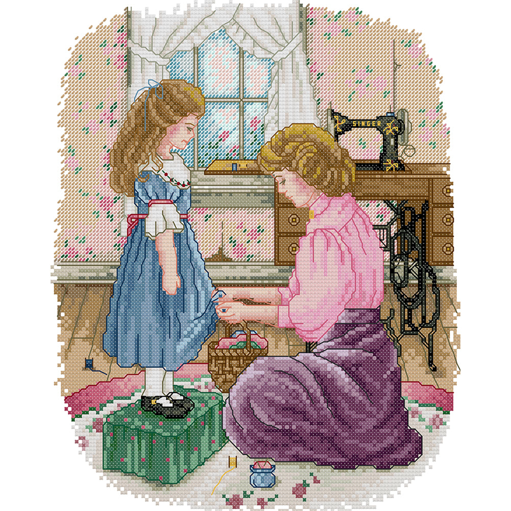 Daughter'S New Dress - 14CT Stamped Cross Stitch 28*33CM (Joy Sunday)
