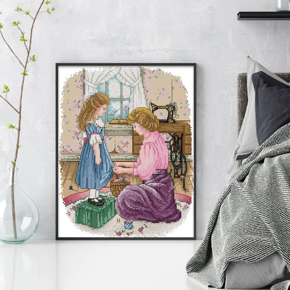 Daughter'S New Dress - 14CT Stamped Cross Stitch 28*33CM (Joy Sunday)