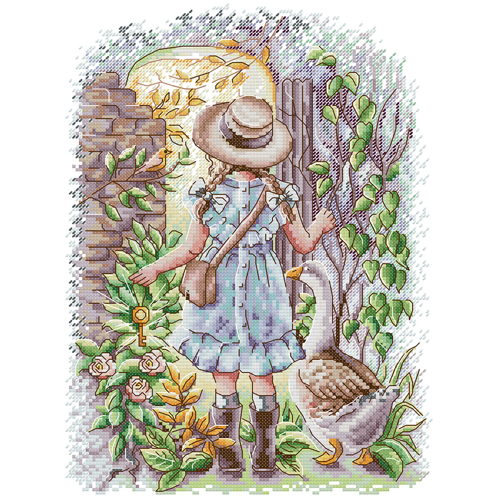 Girl And Goose - 14CT Stamped Cross Stitch 28*35CM (Joy Sunday)