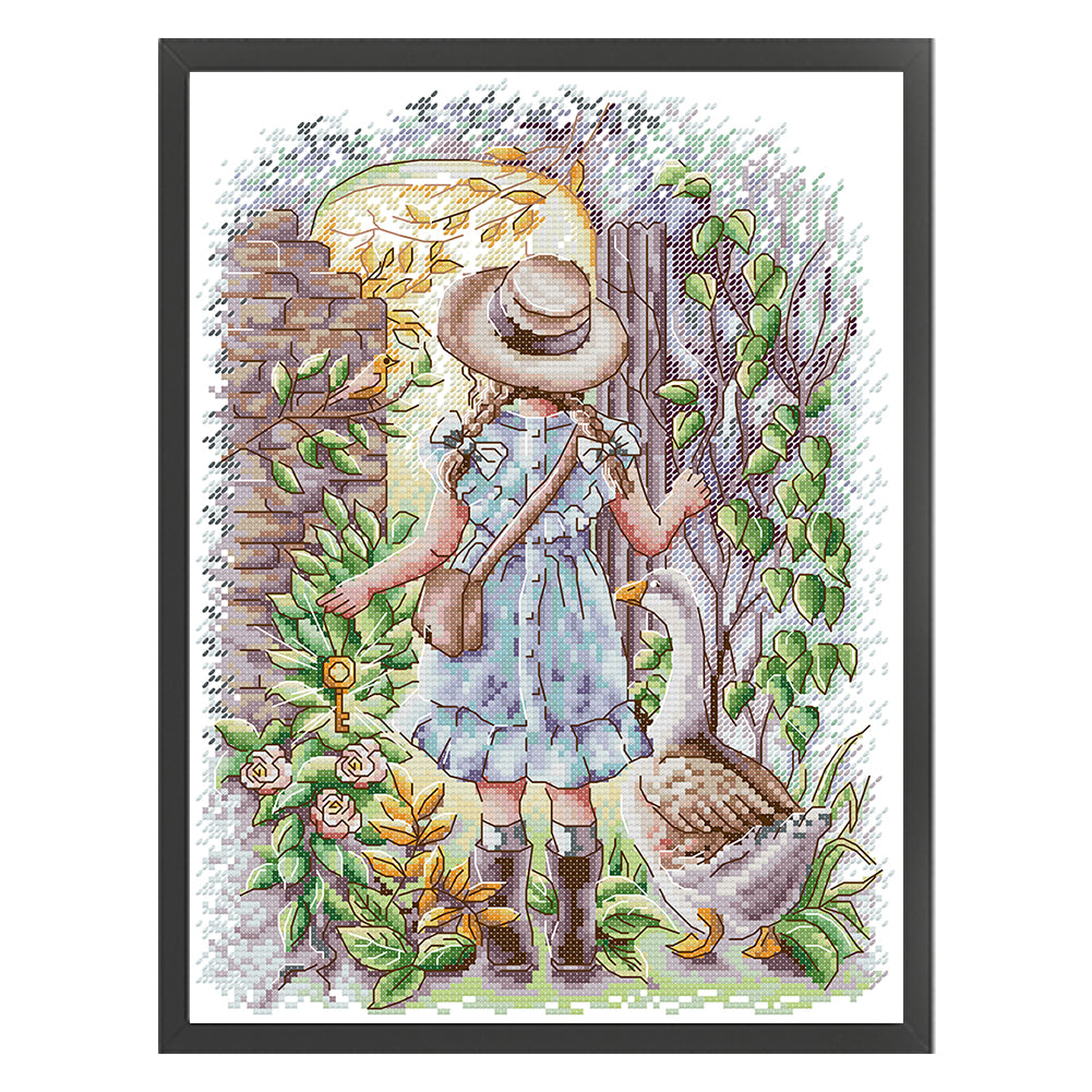 Girl And Goose - 14CT Stamped Cross Stitch 28*35CM (Joy Sunday)