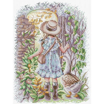 Girl And Goose - 14CT Stamped Cross Stitch 28*35CM (Joy Sunday)