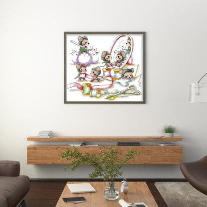 Little Mouse Makes New Clothes - 14CT Stamped Cross Stitch 43*40CM (Joy Sunday)