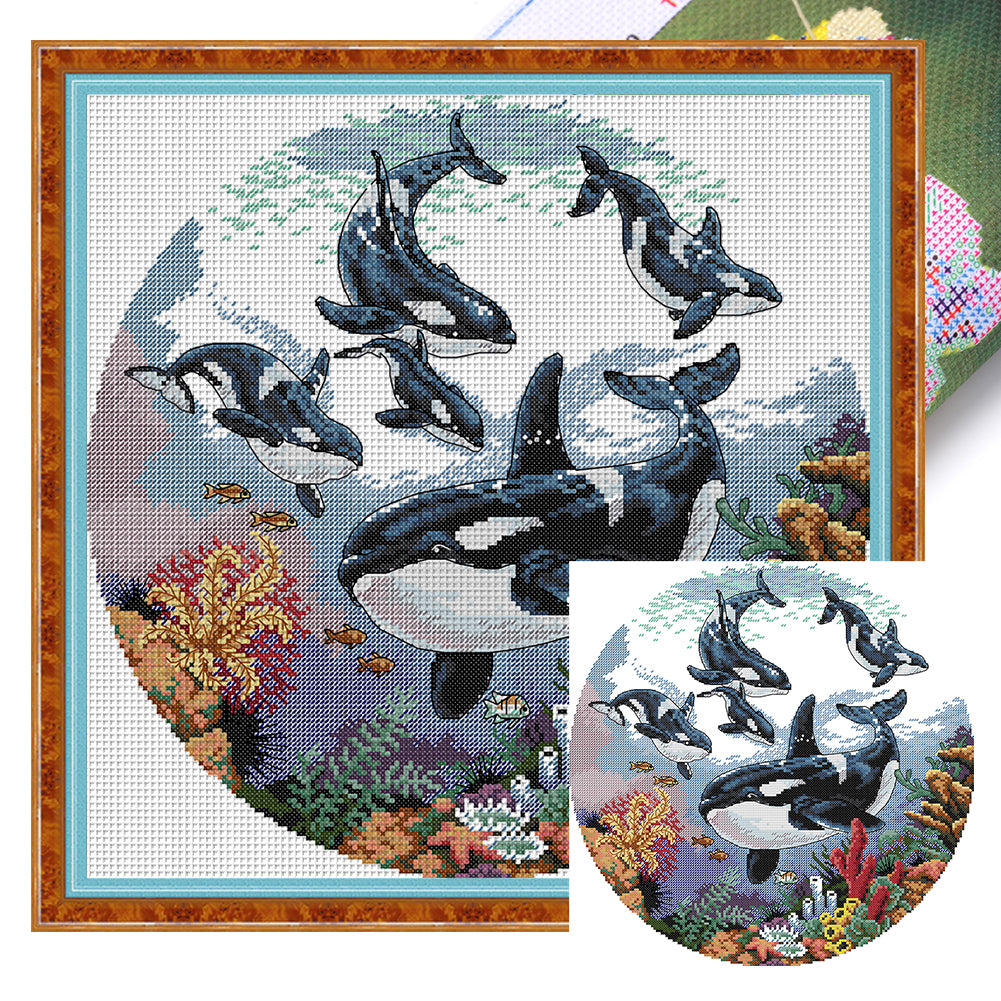Killer Whale - 14CT Stamped Cross Stitch 38*38CM (Joy Sunday)