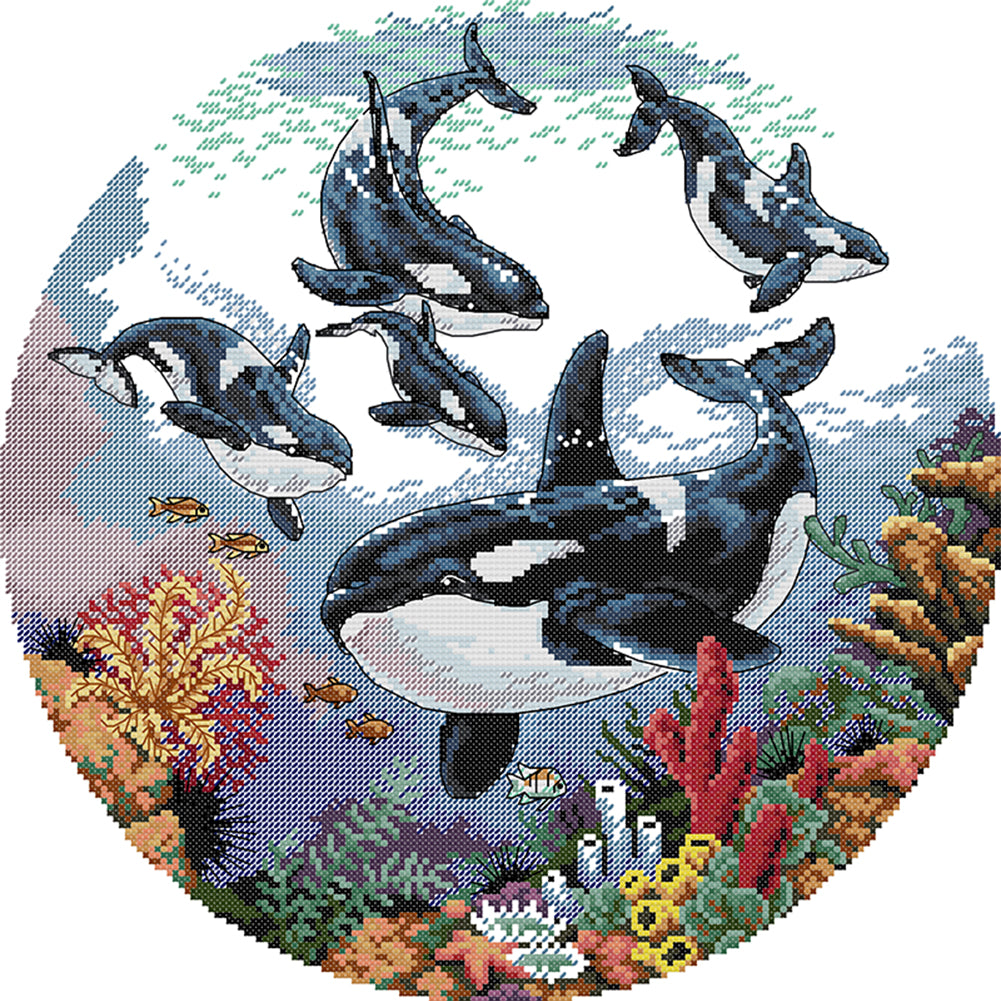 Killer Whale - 14CT Stamped Cross Stitch 38*38CM (Joy Sunday)