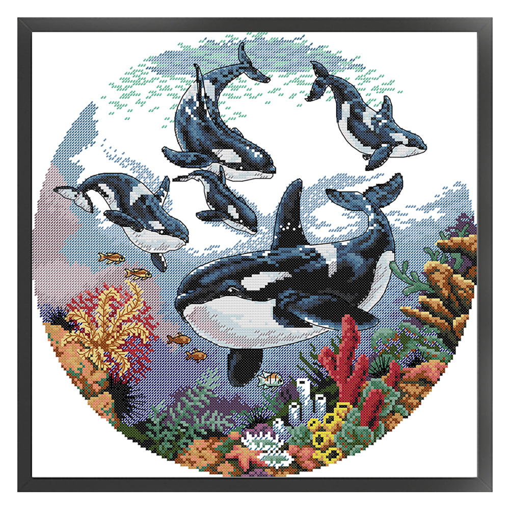 Killer Whale - 14CT Stamped Cross Stitch 38*38CM (Joy Sunday)