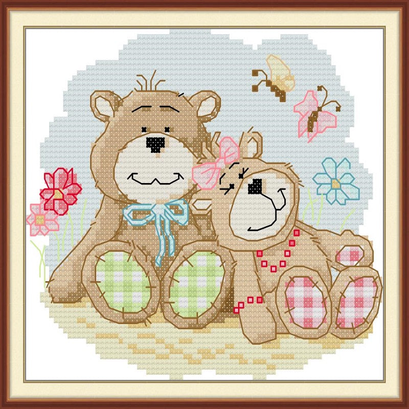 Two Sweet Little Bears - 14CT Stamped Cross Stitch 19*17CM (Joy Sunday)