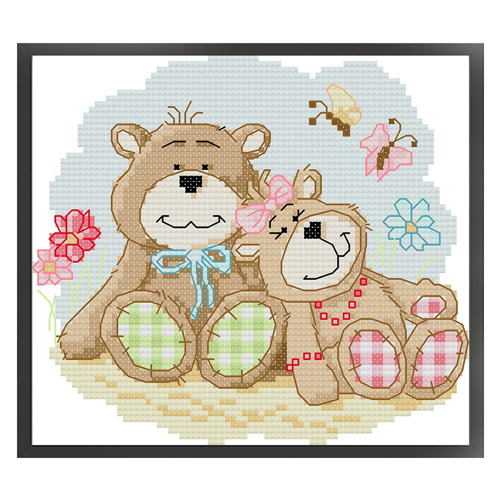 Two Sweet Little Bears - 14CT Stamped Cross Stitch 19*17CM (Joy Sunday)