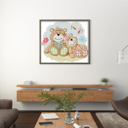 Two Sweet Little Bears - 14CT Stamped Cross Stitch 19*17CM (Joy Sunday)