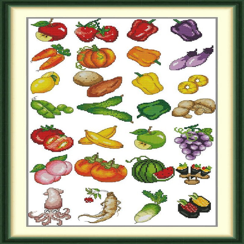 Children Identify Fruits And Vegetables - 14CT Stamped Cross Stitch 34*54CM (Joy Sunday)