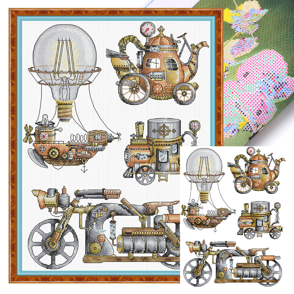 Steam Engine - 14CT Stamped Cross Stitch 34*45CM (Joy Sunday)