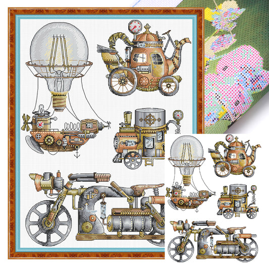 Steam Engine - 14CT Stamped Cross Stitch 34*45CM (Joy Sunday)