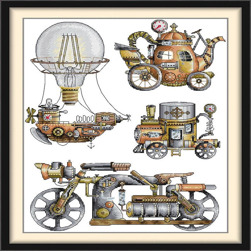 Steam Engine - 14CT Stamped Cross Stitch 34*45CM (Joy Sunday)